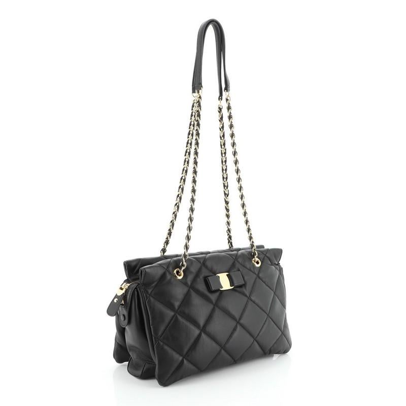 Black Salvatore Ferragamo Ginette Chain Shoulder Bag Quilted Leather Medium