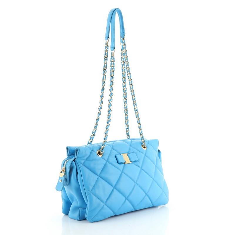 Blue Salvatore Ferragamo Ginette Chain Shoulder Bag Quilted Leather Medium