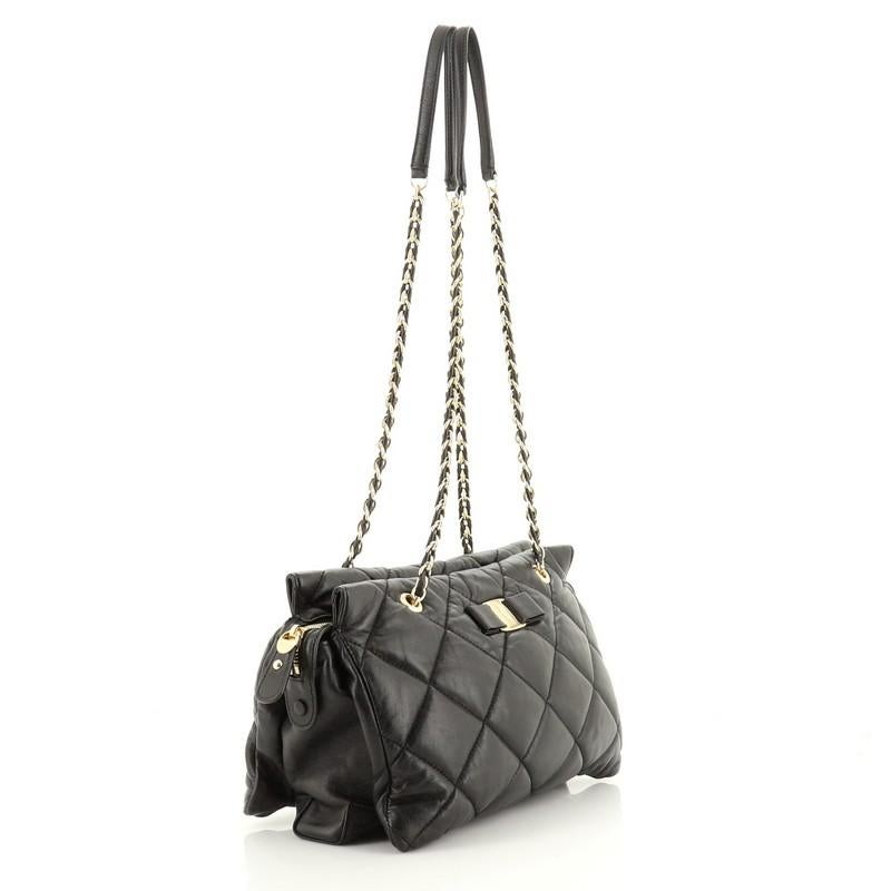 Black Salvatore Ferragamo Ginette Chain Shoulder Bag Quilted Leather Medium