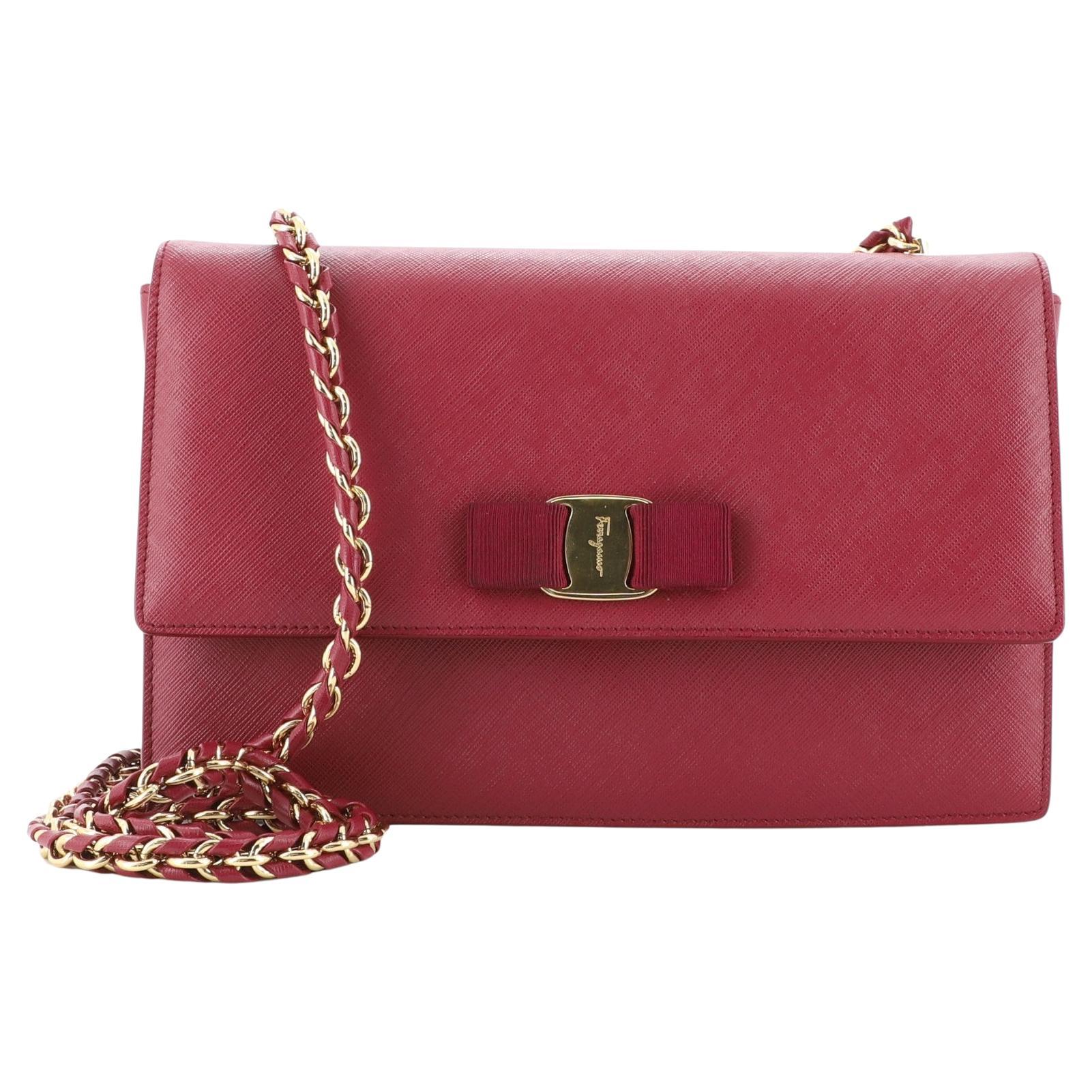 Salvatore Ferragamo Zip Shoulder Bag Leather and Quilted Printed Satin