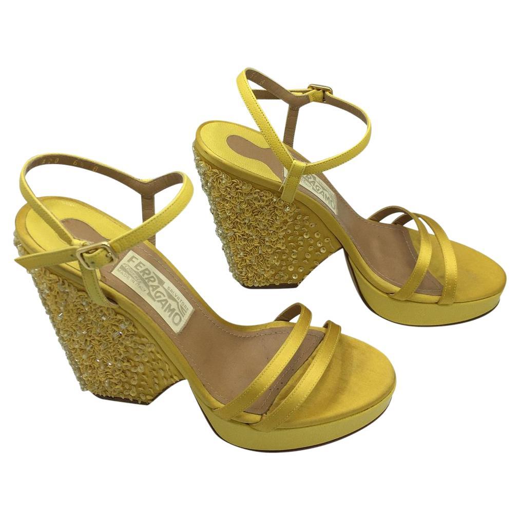 Salvatore Ferragamo Glitter Sandals in Yellow For Sale