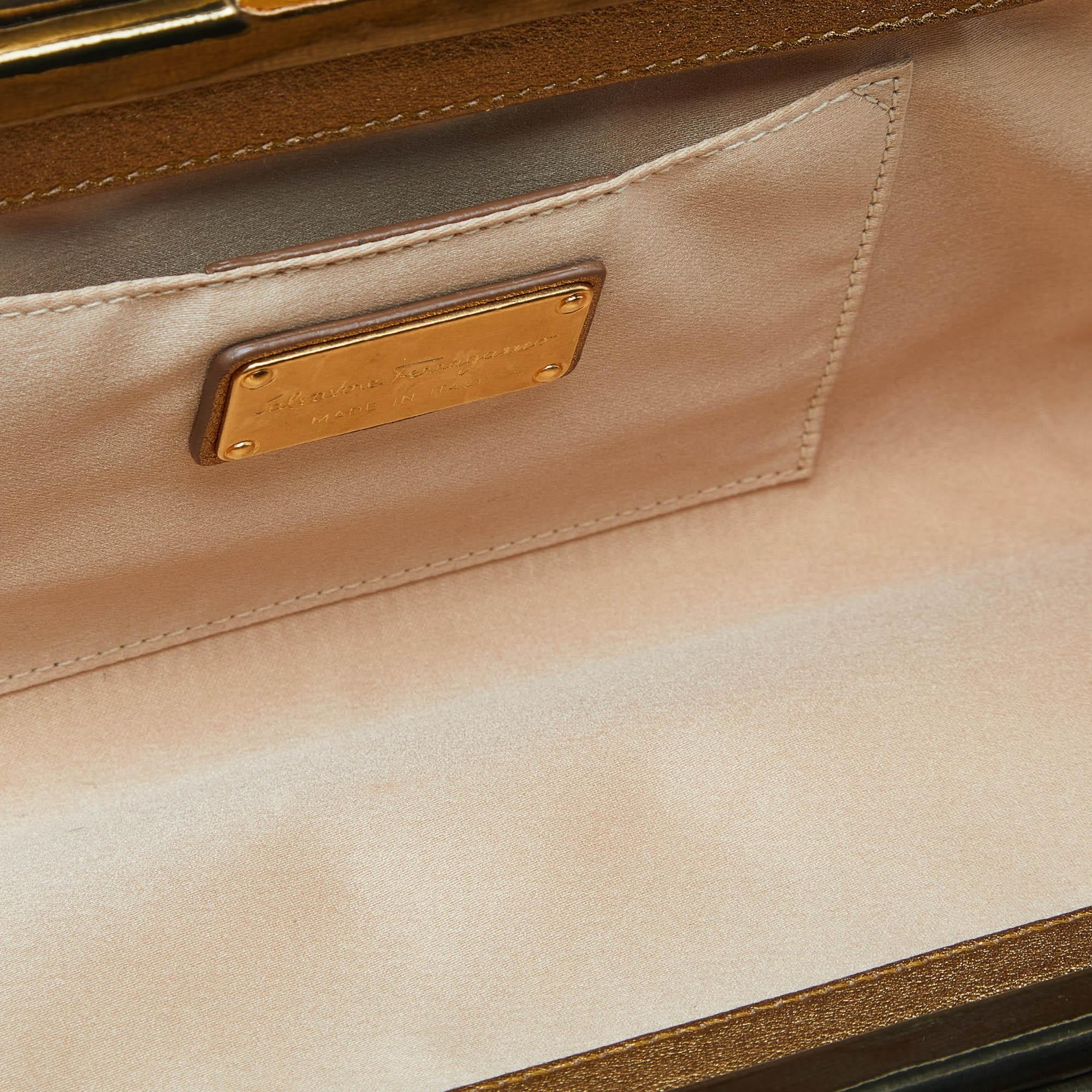 Salvatore Ferragamo Gold Acrylic and Leather Musa Gancini Clutch 6