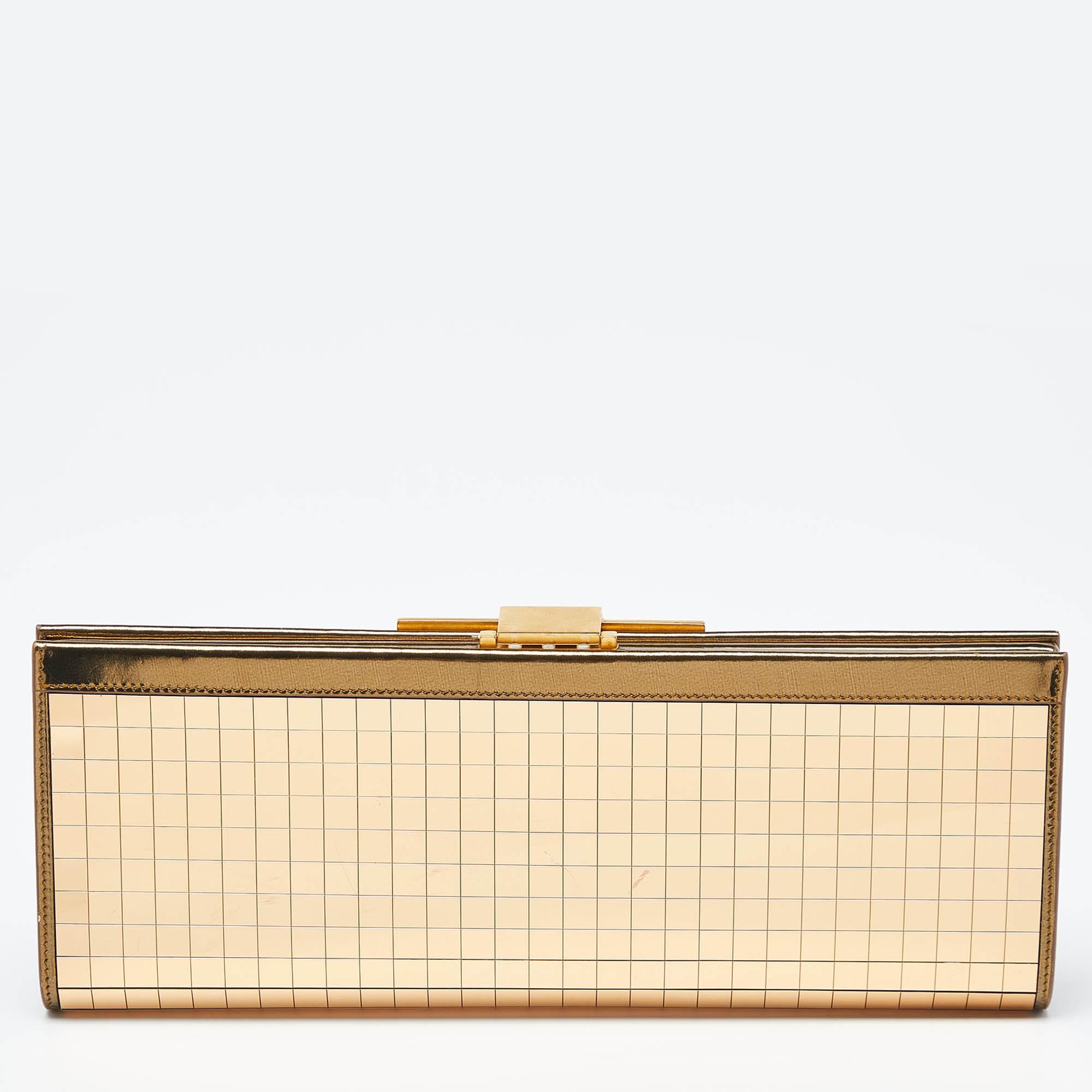 Women's Salvatore Ferragamo Gold Acrylic and Leather Musa Gancini Clutch