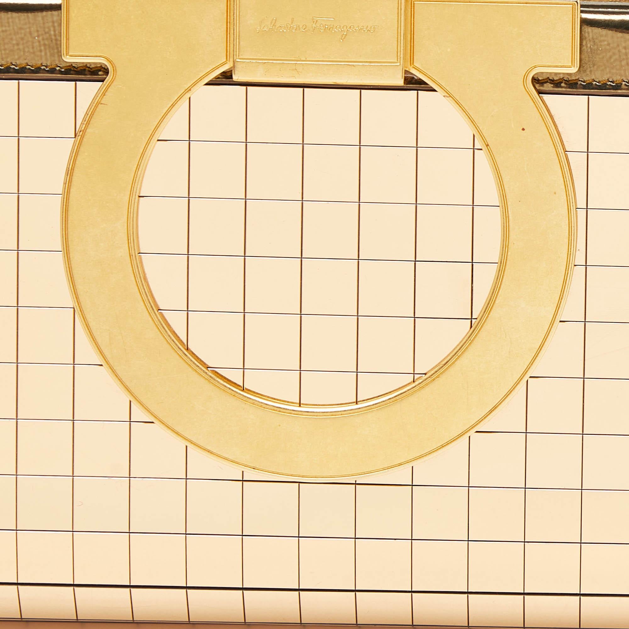 Salvatore Ferragamo Gold Acrylic and Leather Musa Gancini Clutch 1