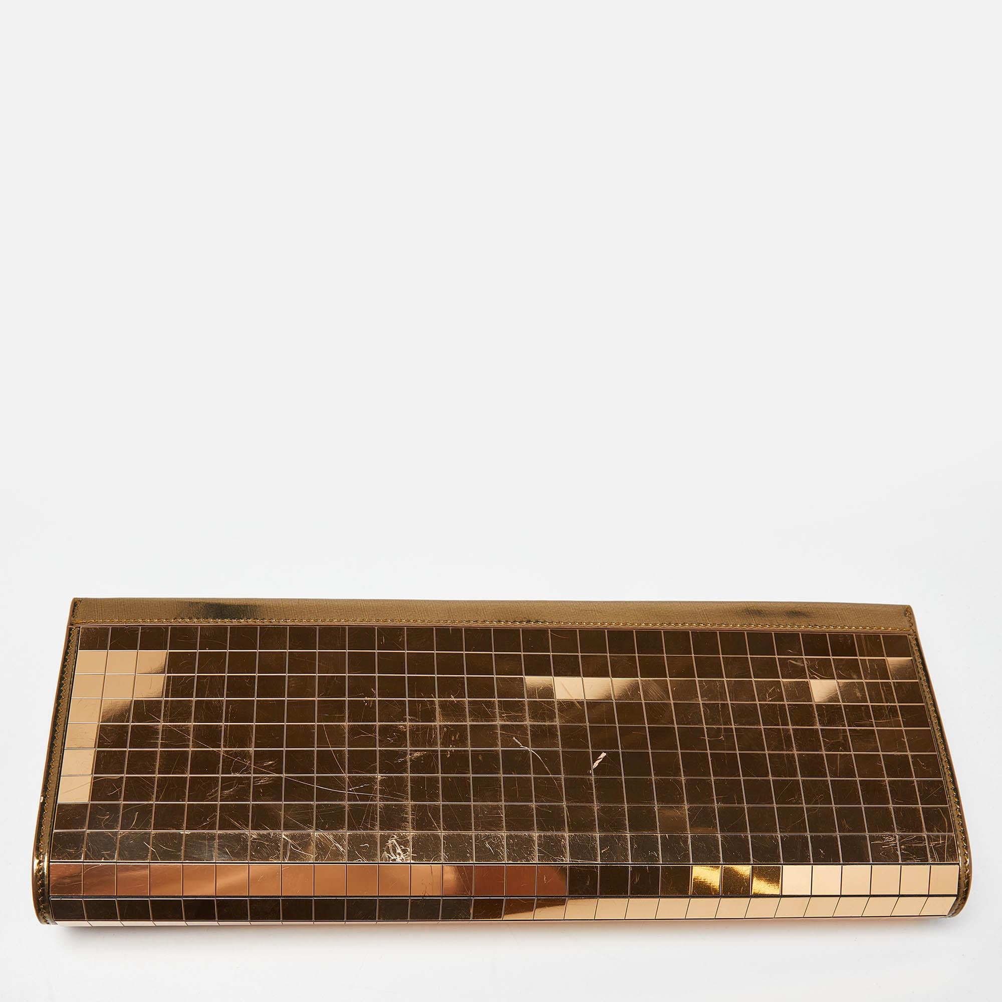 Salvatore Ferragamo Gold Acrylic and Leather Musa Gancini Clutch 3