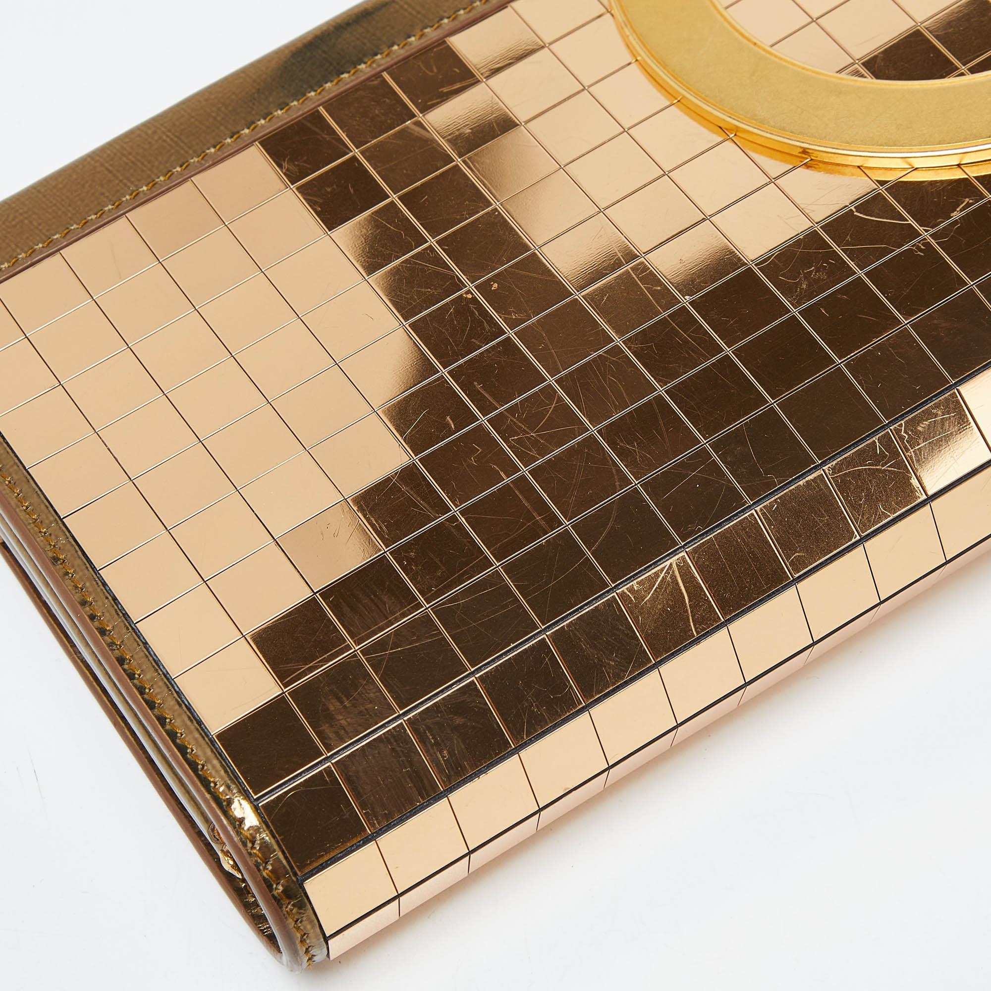Salvatore Ferragamo Gold Acrylic and Leather Musa Gancini Clutch 4