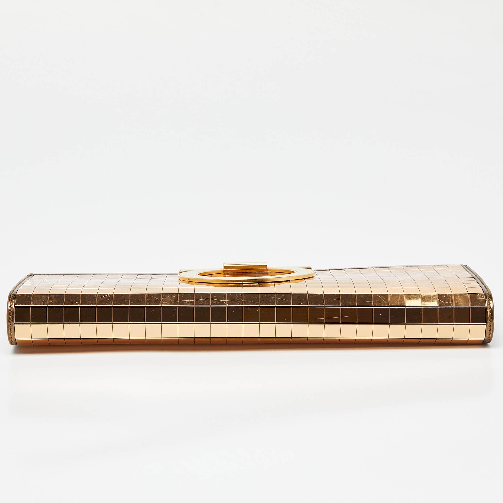 Salvatore Ferragamo Gold Acrylic and Leather Musa Gancini Clutch 5