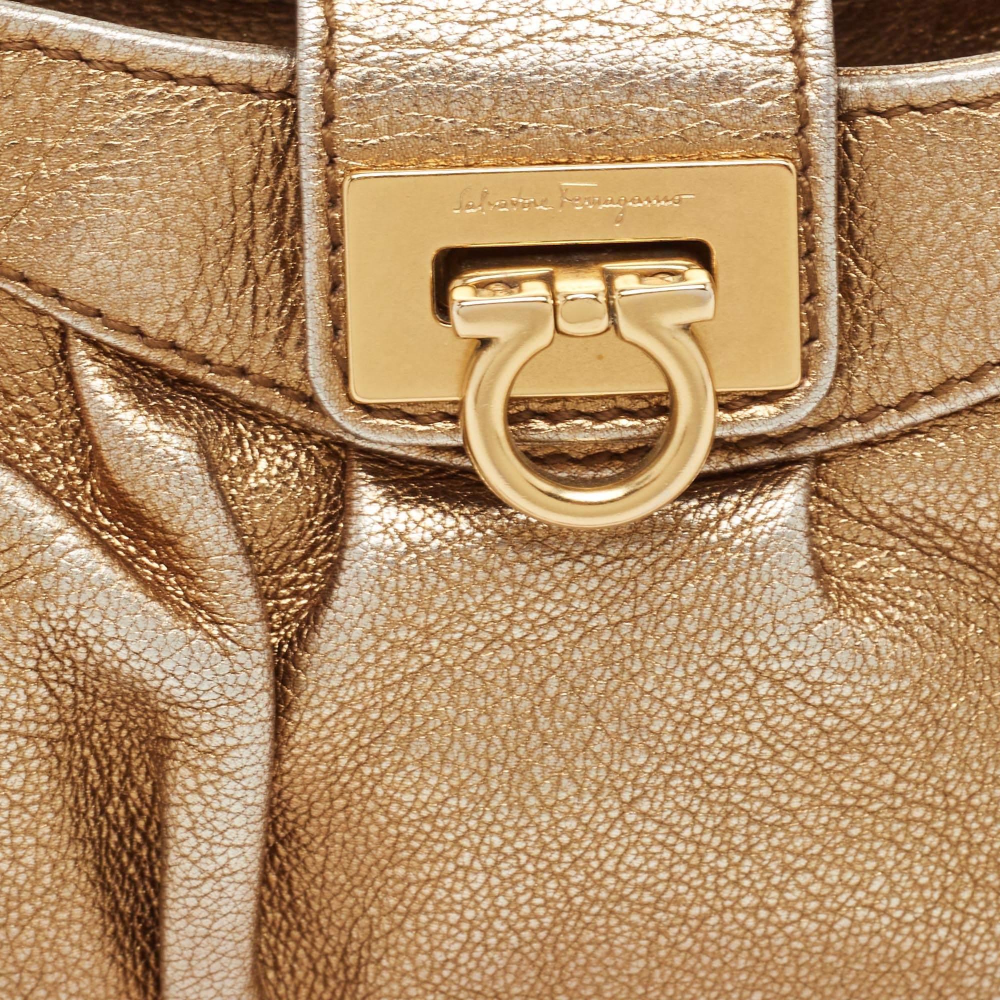 Salvatore Ferragamo Gold Leather Chain Clutch 2