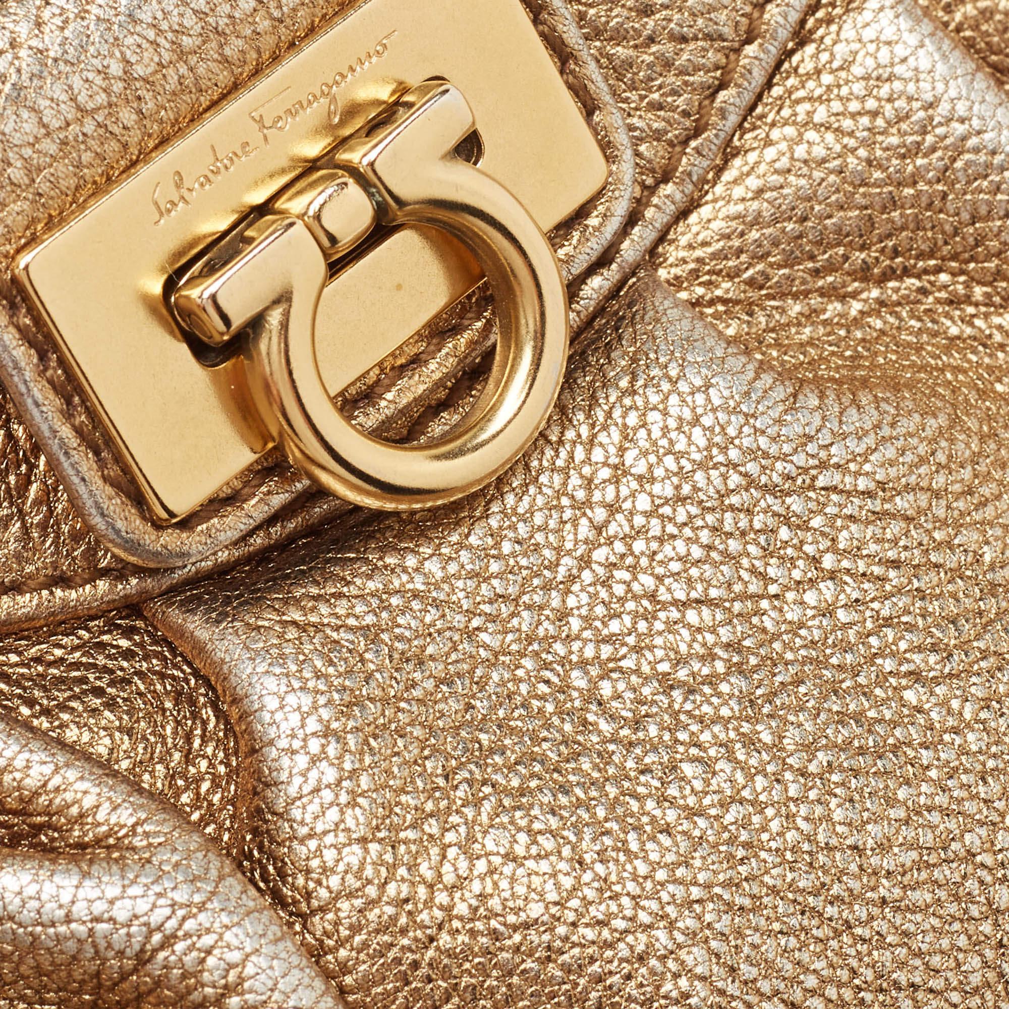 Salvatore Ferragamo Gold Leather Chain Clutch 3