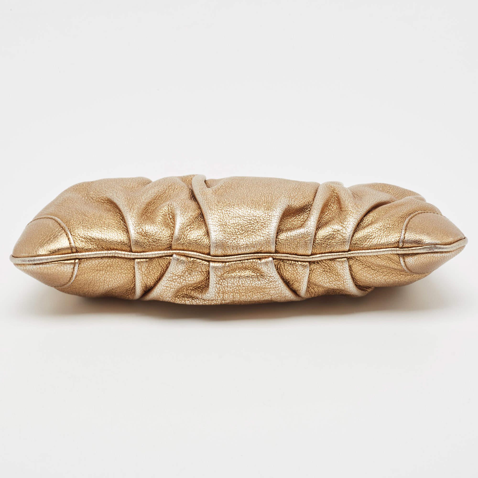 Salvatore Ferragamo Gold Leather Chain Clutch 4