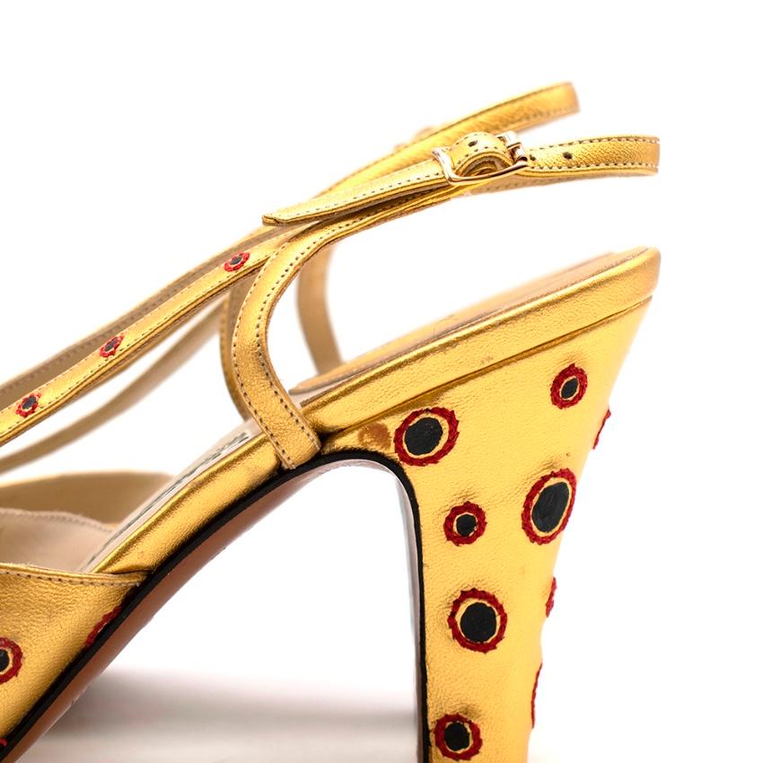 Salvatore Ferragamo Gold Leather Dotted Limited Edition 1930's Shoes Size EU 38 For Sale 1