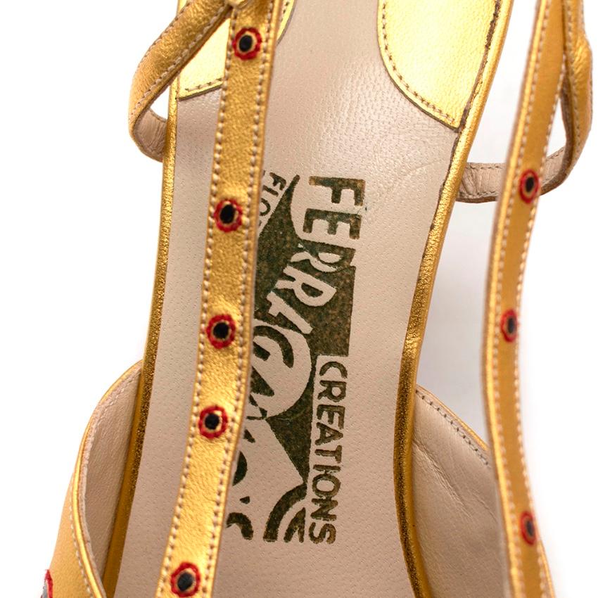 Salvatore Ferragamo Gold Leather Dotted Limited Edition 1930's Shoes Size EU 38 For Sale 2