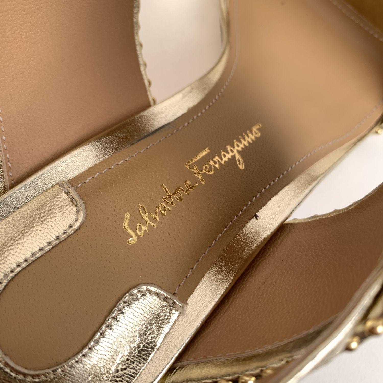Women's Salvatore Ferragamo Gold Leather Gavi Heeled Sandals US 7.5C EU 38