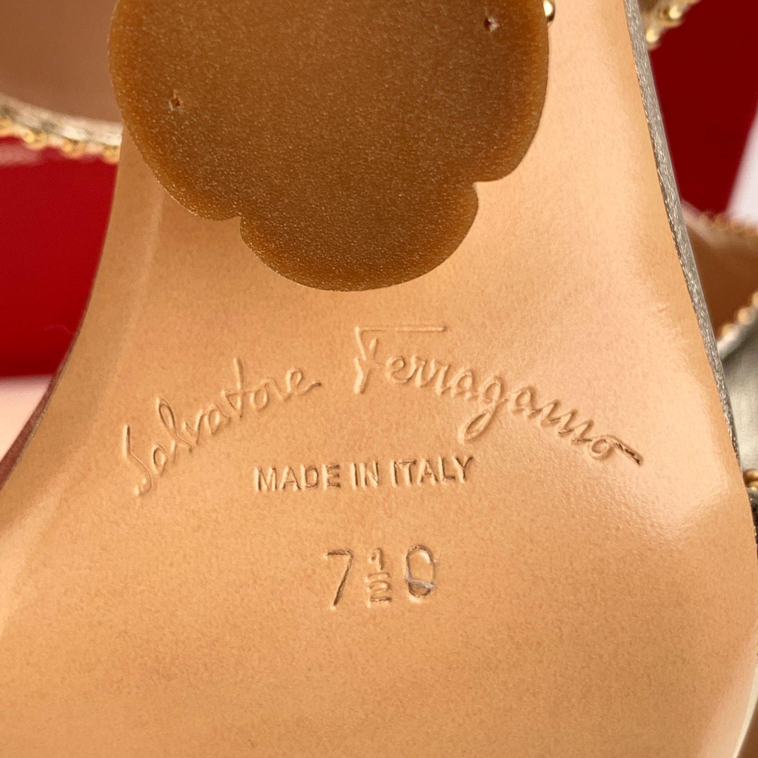 Salvatore Ferragamo Gold Leather Gavi Heeled Sandals US 7.5C EU 38 3