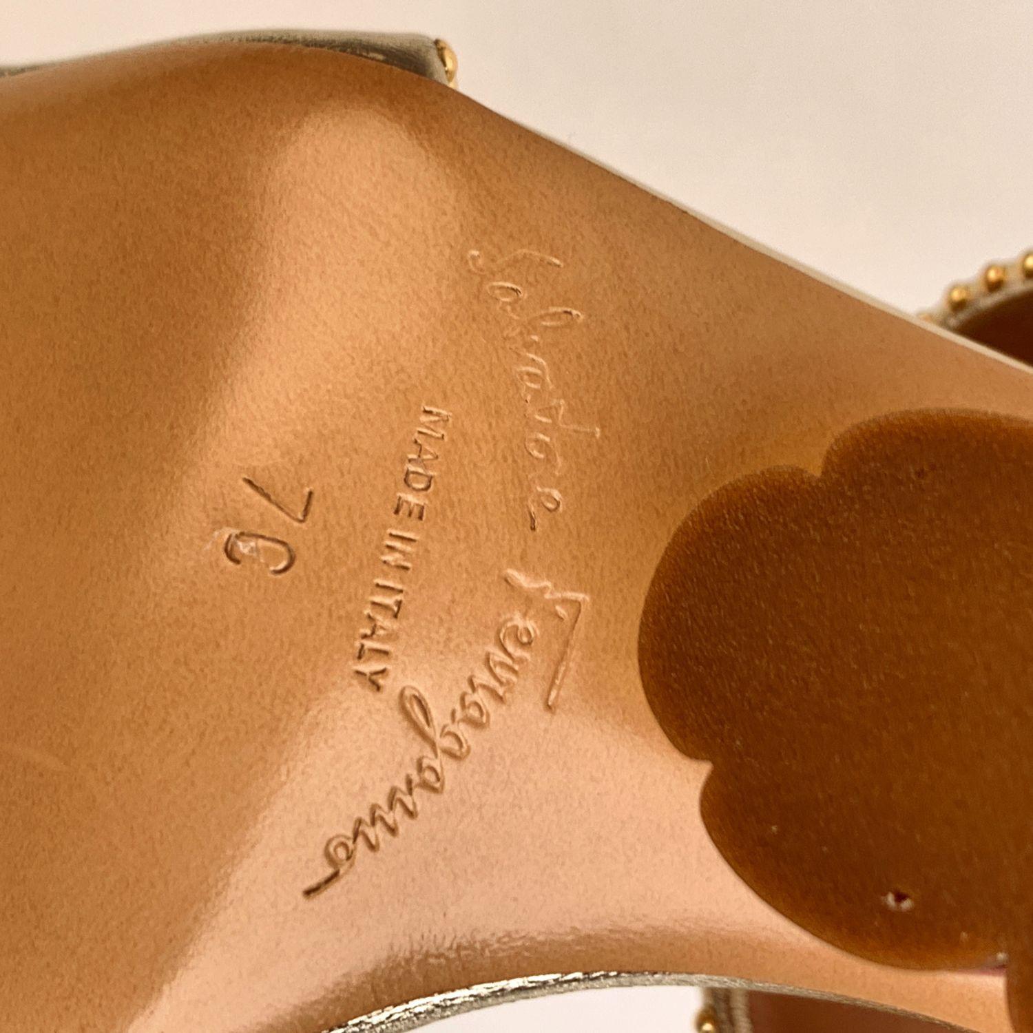 Salvatore Ferragamo Gold Leather Gavi Heeled Sandals US 7C EU 37.5 4