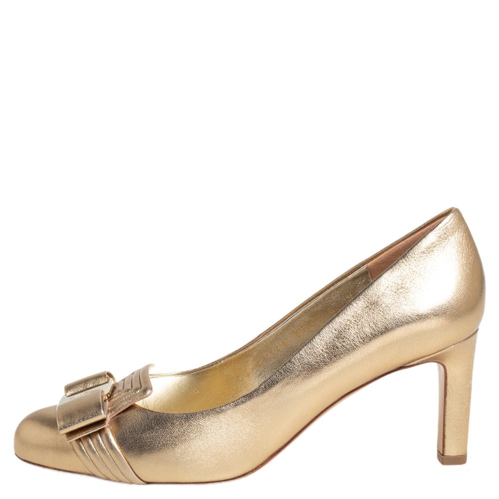 Salvatore Ferragamo Gold Leather Lux Pumps Size 36.5 1