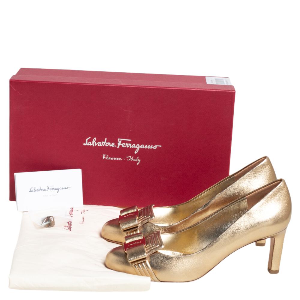 Salvatore Ferragamo Gold Leather Lux Pumps Size 36.5 4