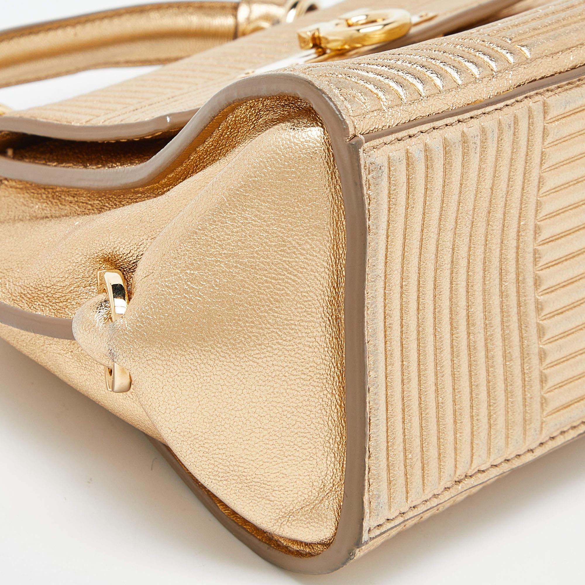 Salvatore Ferragamo Gold Leather Mini Sofia Top Handle Bag In Good Condition For Sale In Dubai, Al Qouz 2