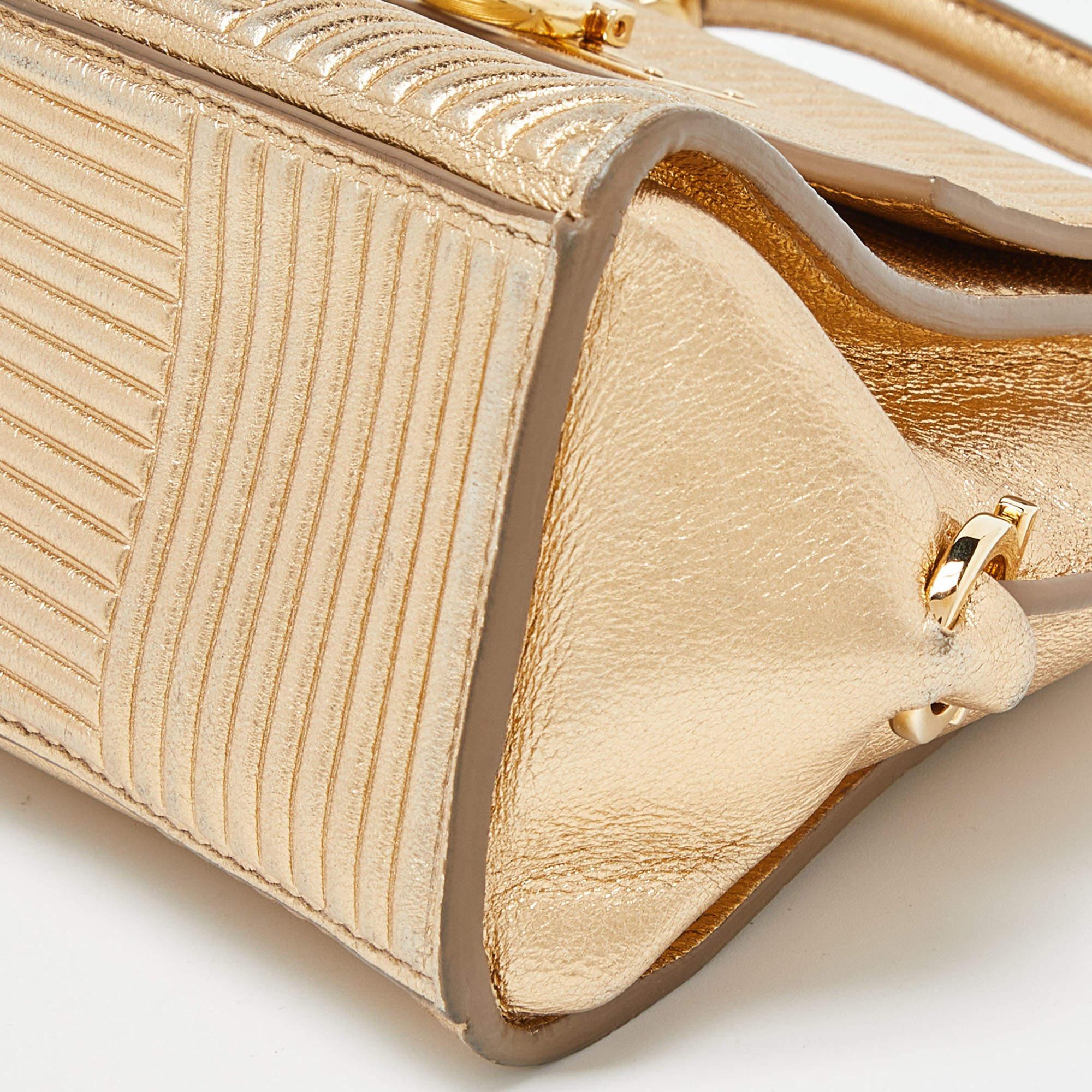 Women's Salvatore Ferragamo Gold Leather Mini Sofia Top Handle Bag For Sale