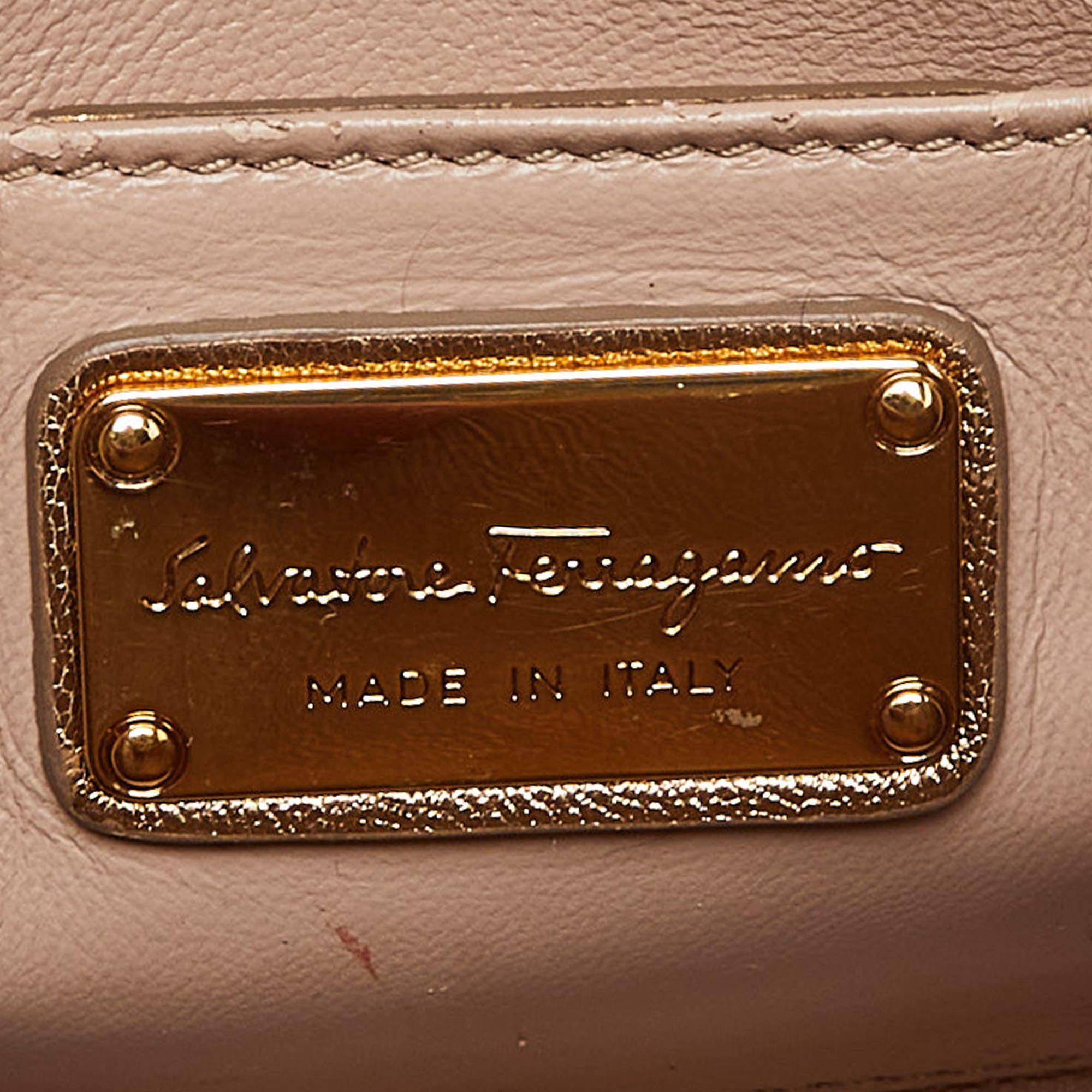 Salvatore Ferragamo Gold Leather Mini Sofia Top Handle Bag For Sale 3