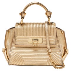 Used Salvatore Ferragamo Gold Leather Mini Sofia Top Handle Bag