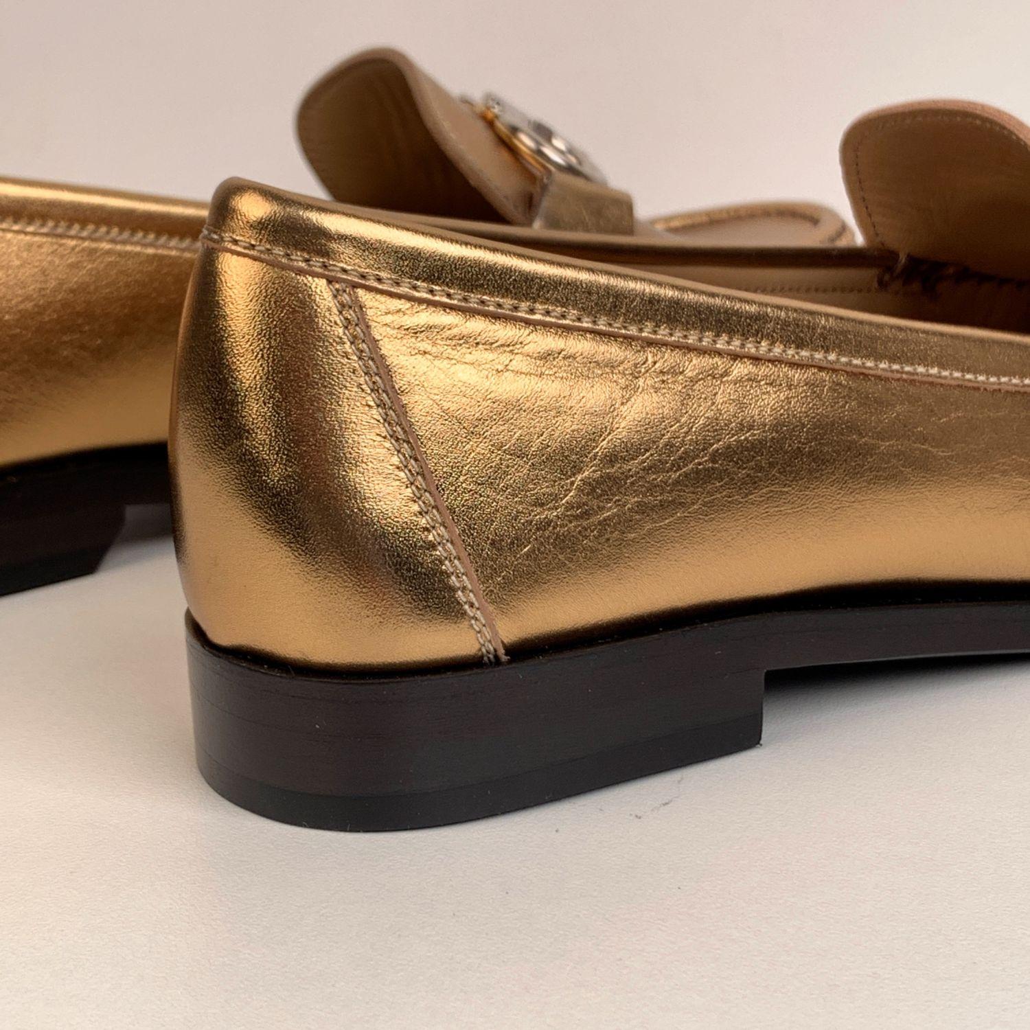 Women's Salvatore Ferragamo Gold Leather Rolo Loafers Moccassins Size US 7C EU 37.5C