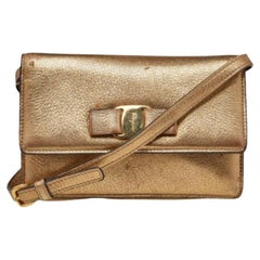 Salvatore Ferragamo Gold Leather Vara Bow Shoulder Bag