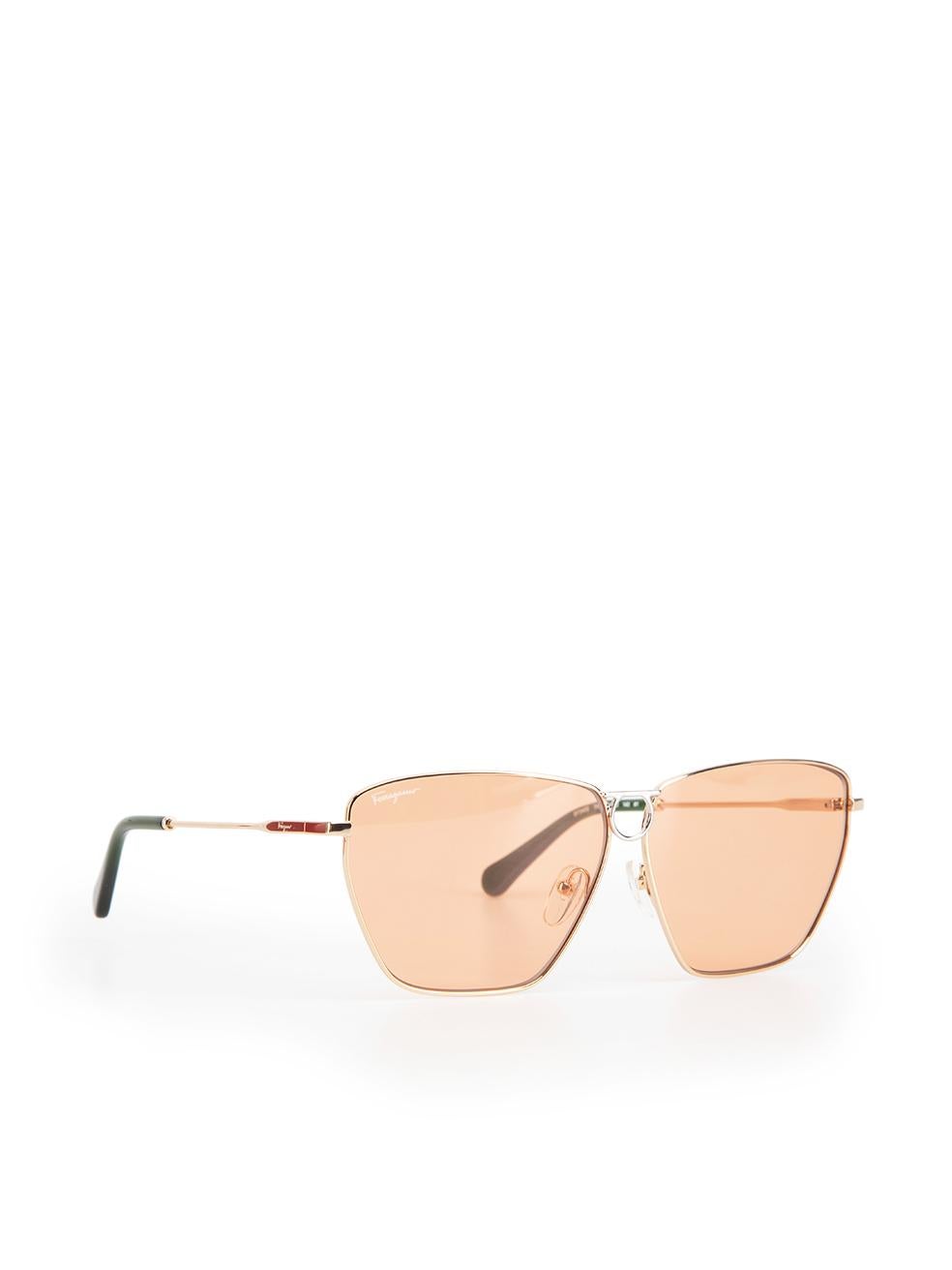 Salvatore Ferragamo Gold & Orange Square Sunglasses In New Condition For Sale In London, GB