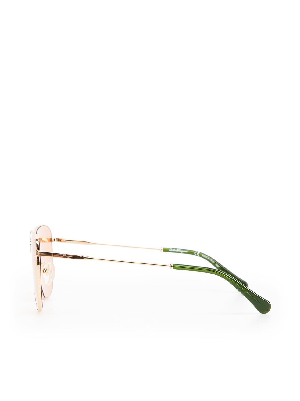Salvatore Ferragamo Gold & Orange Square Sunglasses For Sale 1