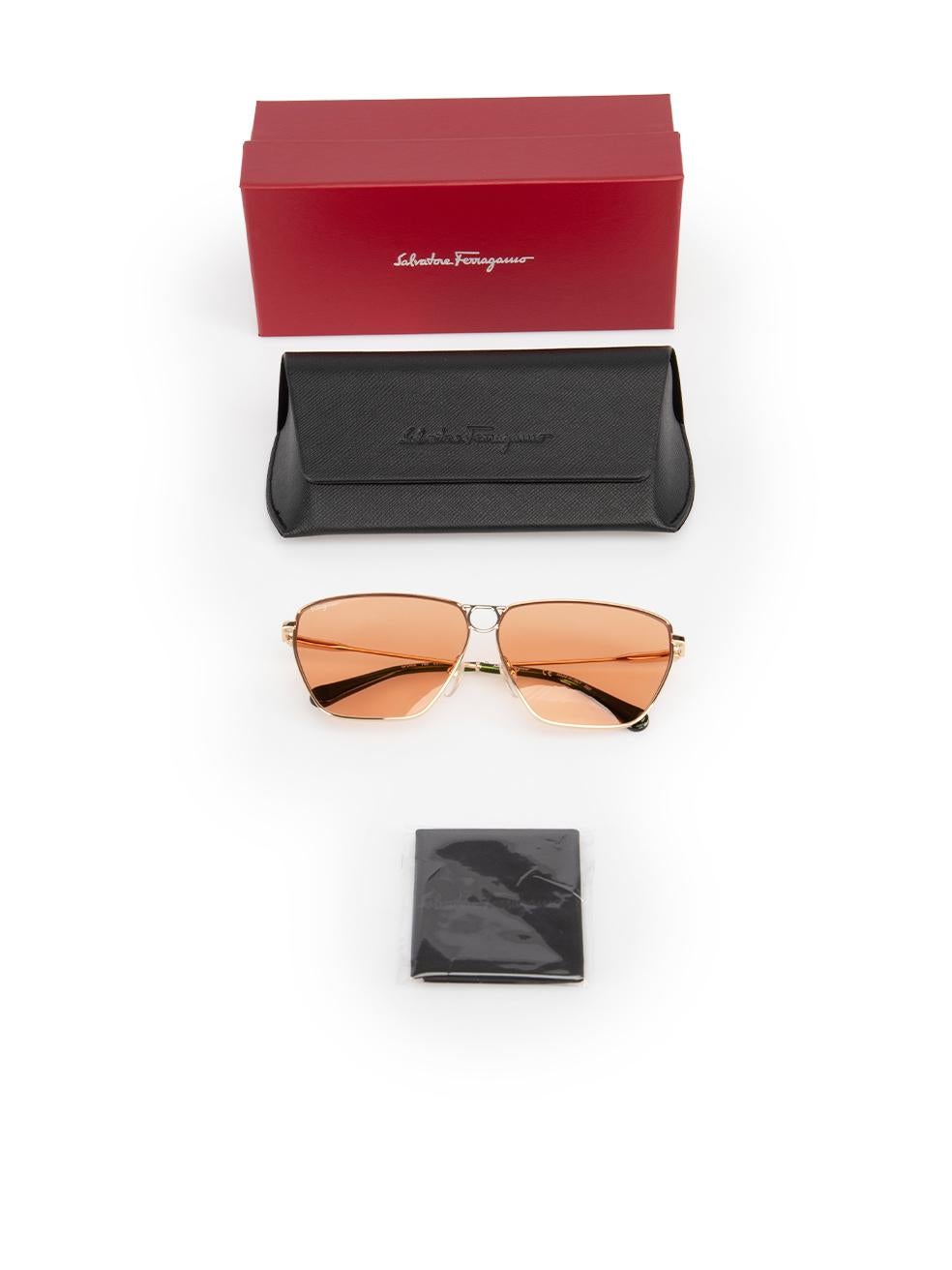 Salvatore Ferragamo Gold & Orange Square Sunglasses For Sale 4