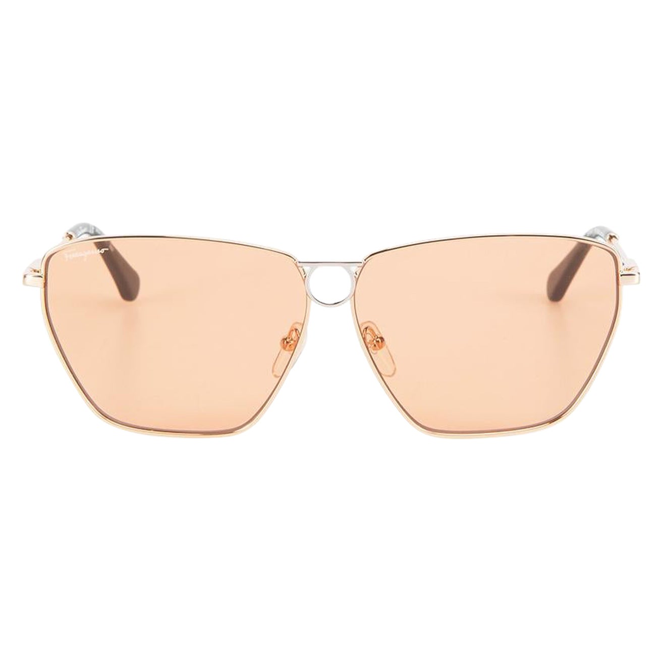 Salvatore Ferragamo Gafas de sol cuadradas doradas y naranjas