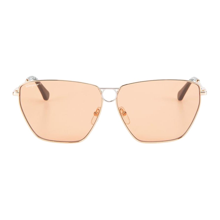Salvatore Ferragamo Quadratische Sonnenbrille in Gold & Orange im Angebot