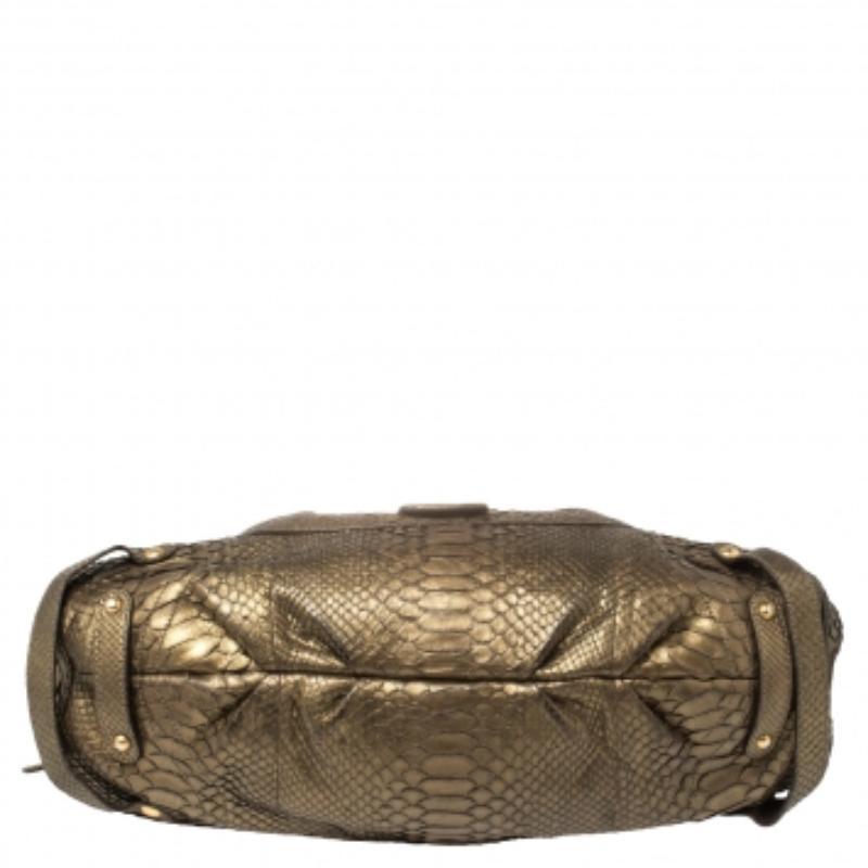 Brown Salvatore Ferragamo Gold Python Shoulder Bag For Sale