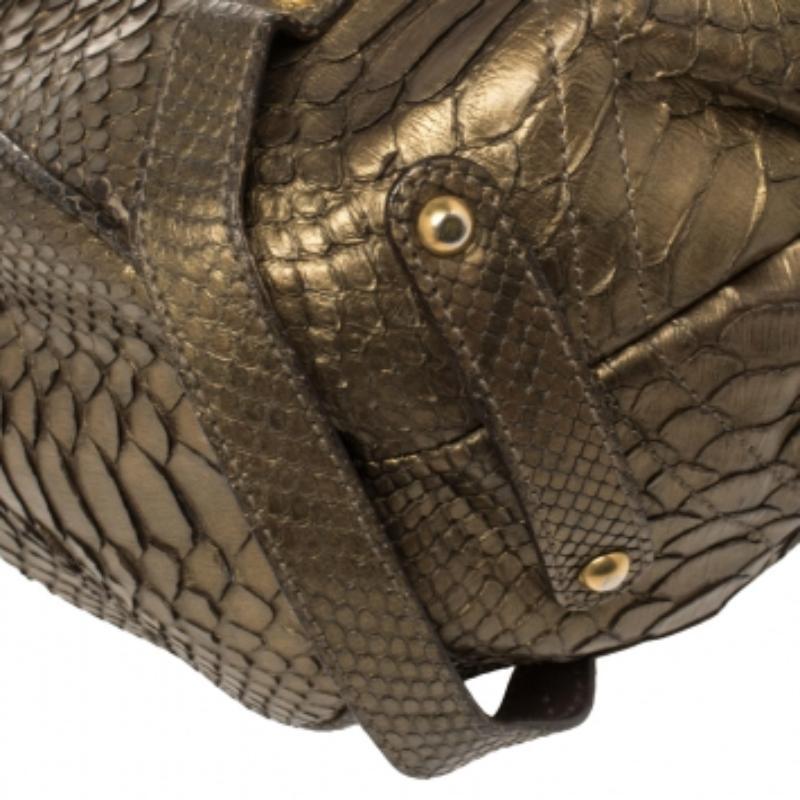 Salvatore Ferragamo Gold Python Shoulder Bag In Fair Condition For Sale In Dubai, Al Qouz 2