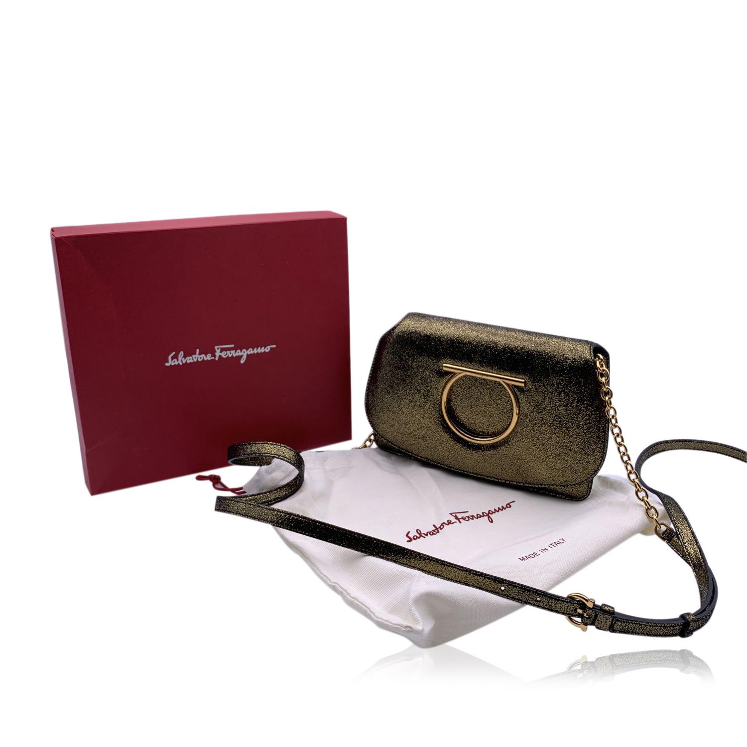Salvatore Ferragamo Gold Tone Leather Gancino Mint Crossbody Bag 1