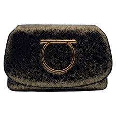 Salvatore Ferragamo Gold Tone Leather Gancino Mint Crossbody Bag