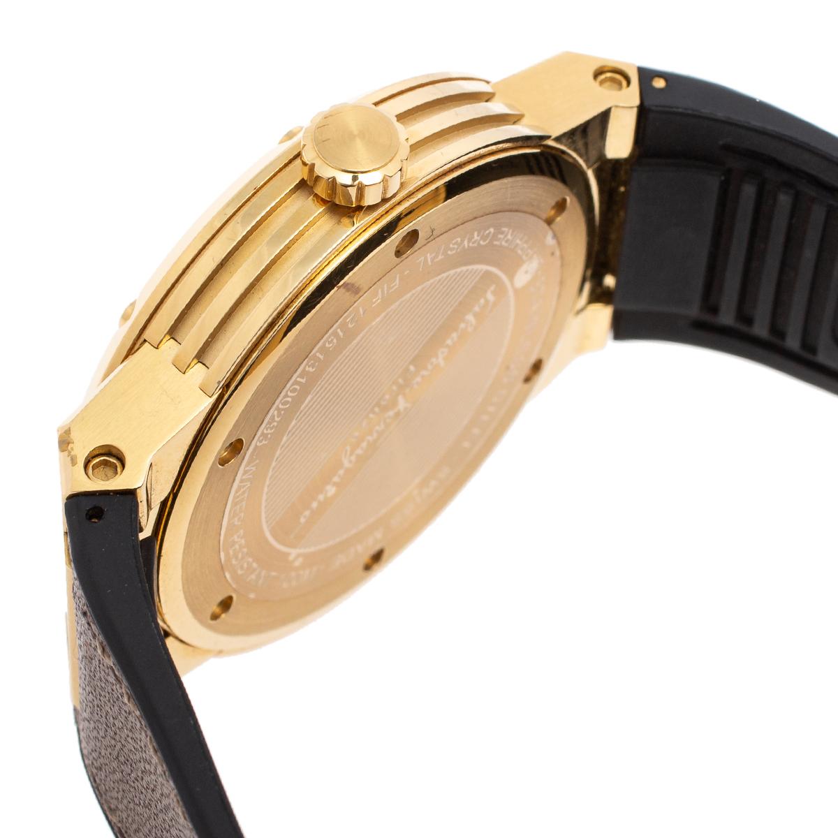 Contemporary Salvatore Ferragamo Gold Tone Stainless Steel & Leather Men's Wristwatch 44 mm