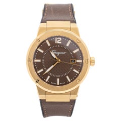Salvatore Ferragamo Gold Tone Stainless Steel & Leather Men's Wristwatch 44 mm