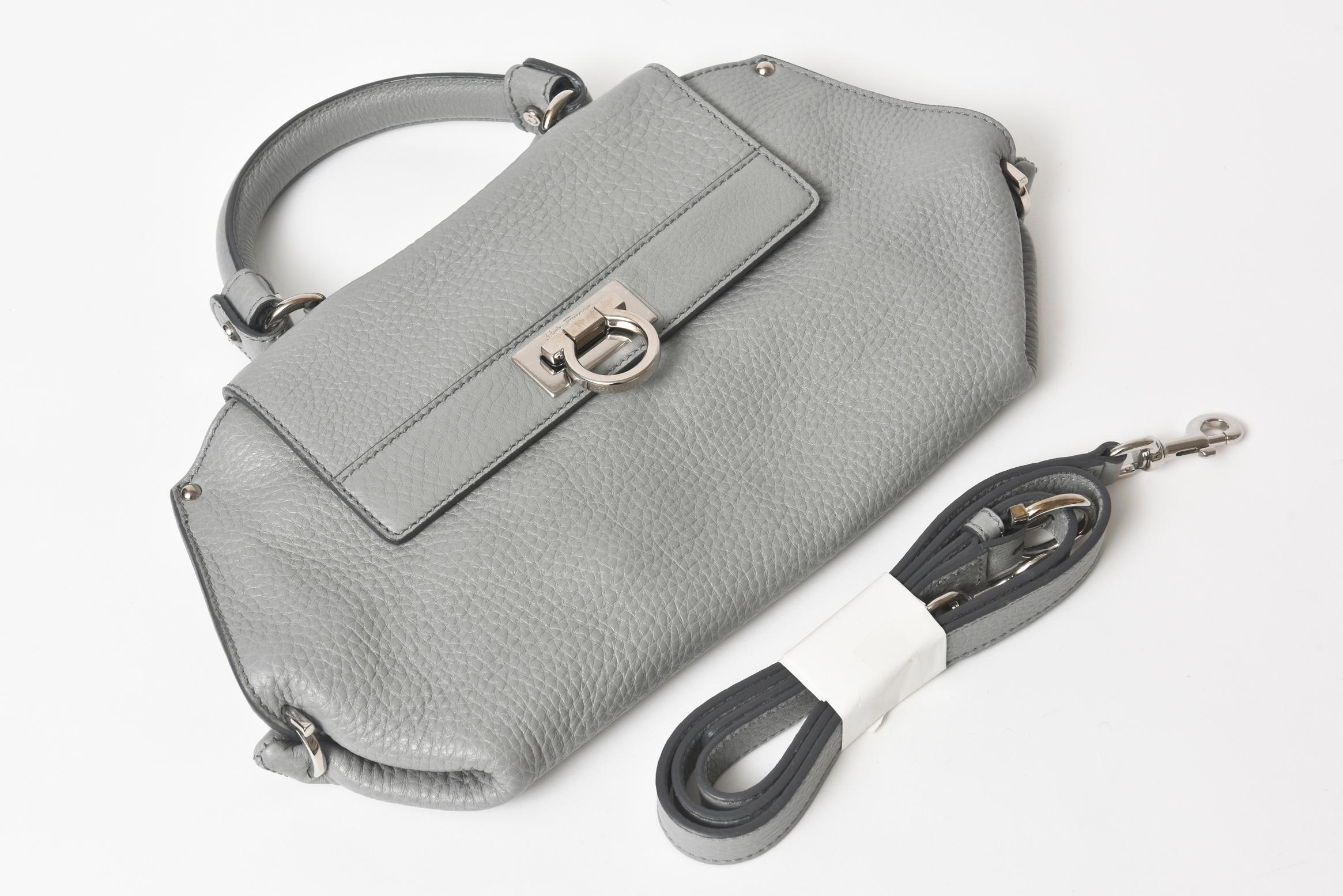 Women's Salvatore Ferragamo Gray Leather Sofia Satchel Purse Bag