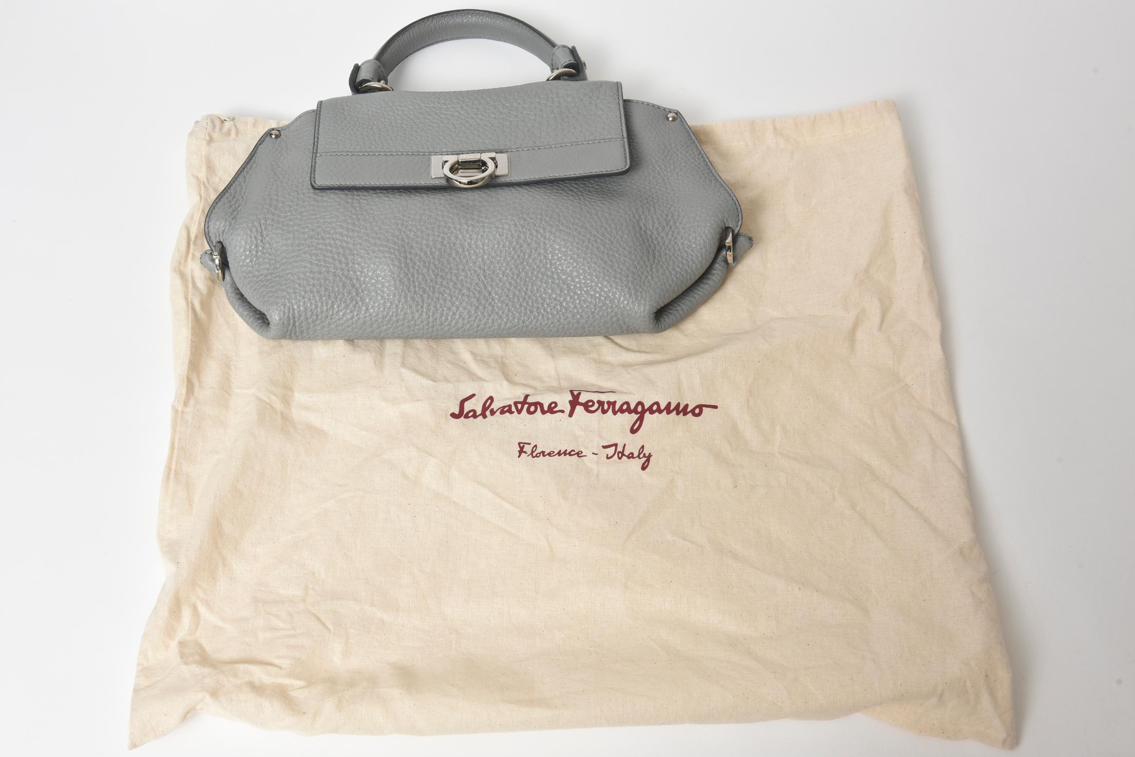 Salvatore Ferragamo Gray Leather Sofia Satchel Purse Bag 1