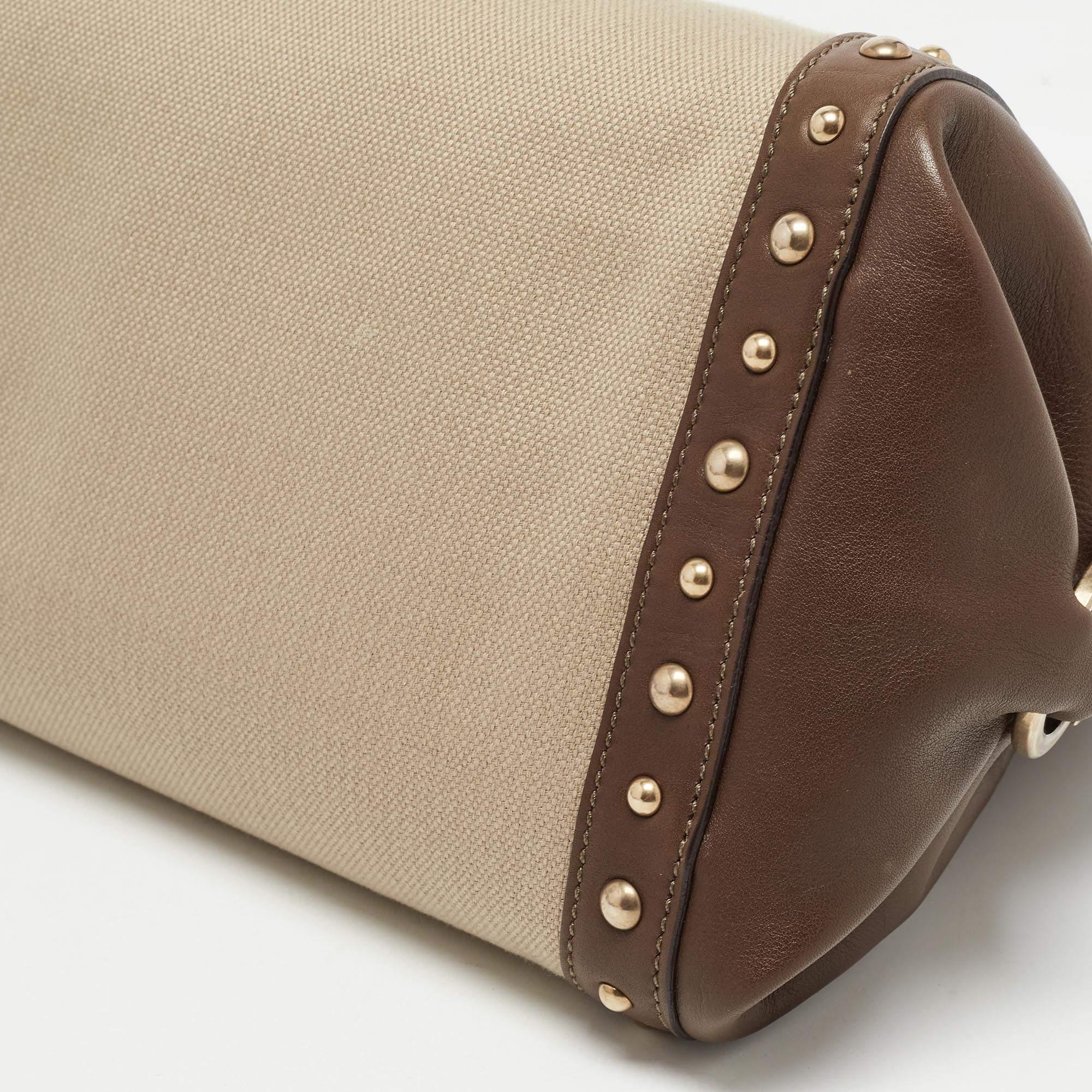 Salvatore Ferragamo Green/Beige Canvas and Leather Medium Sofia Top Handle Bag 5