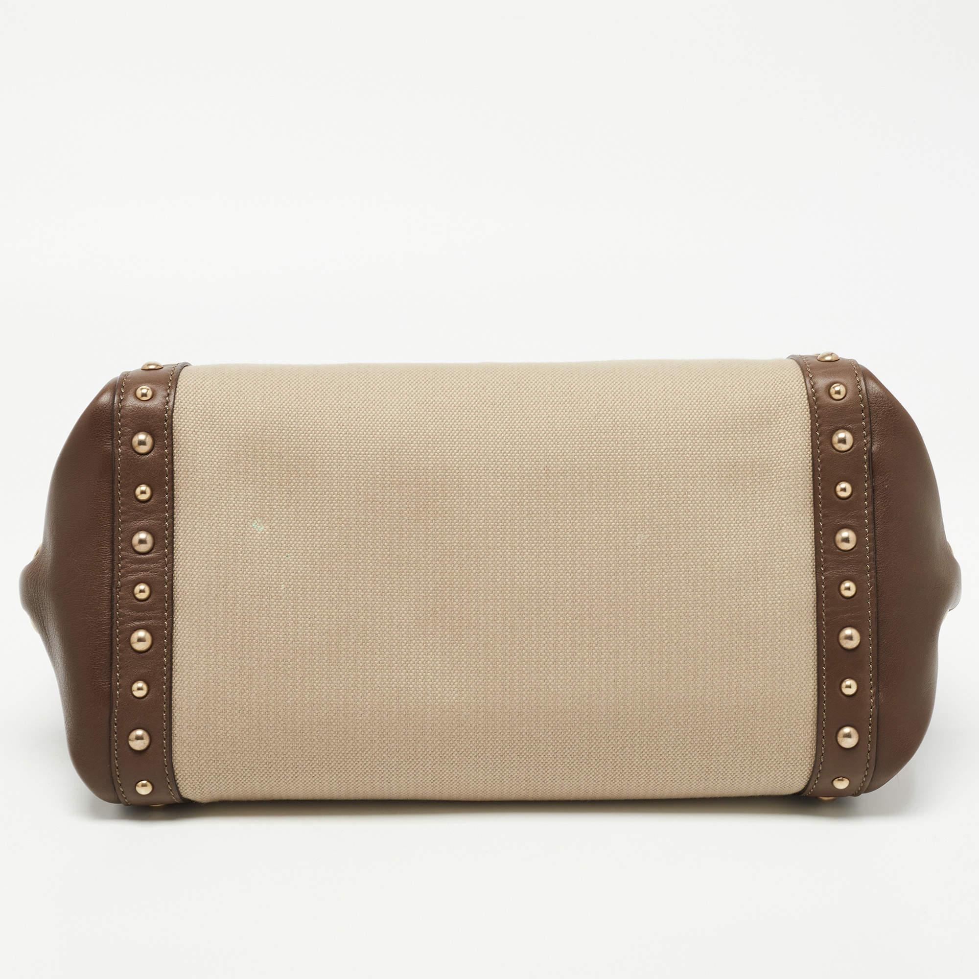 Salvatore Ferragamo Green/Beige Canvas and Leather Medium Sofia Top Handle Bag 1