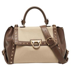 Salvatore Ferragamo Grün/Beige Canvas und Leder Medium Sofia Henkeltasche mit Griff oben