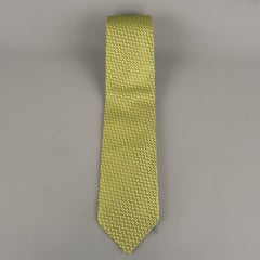 SALVATORE FERRAGAMO Green & Gold Anchor Print Silk Tie