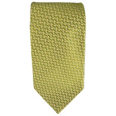 SALVATORE FERRAGAMO Green & Gold Anchor Print Silk Tie