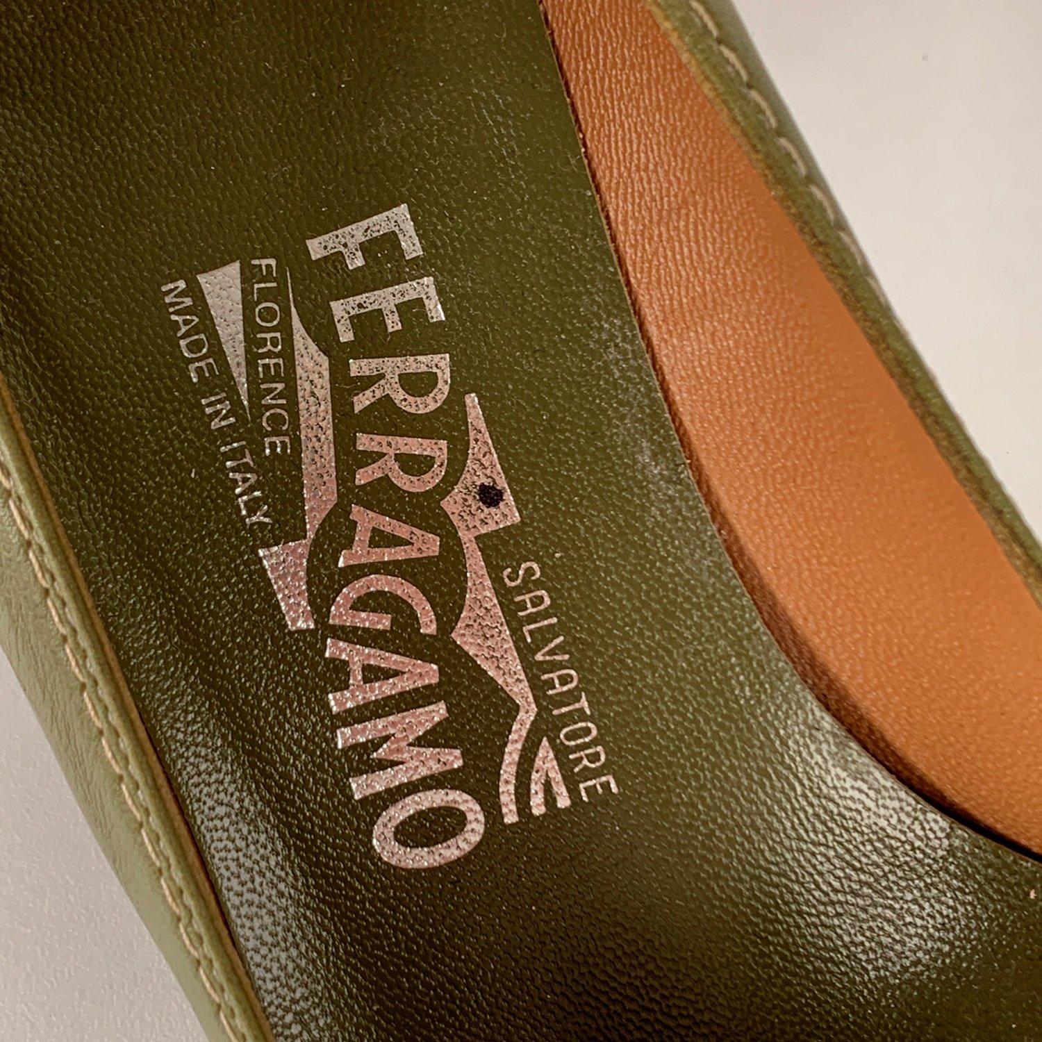 Salvatore Ferragamo Green Leather Heels Pumps Shoes Size 7, 5 6