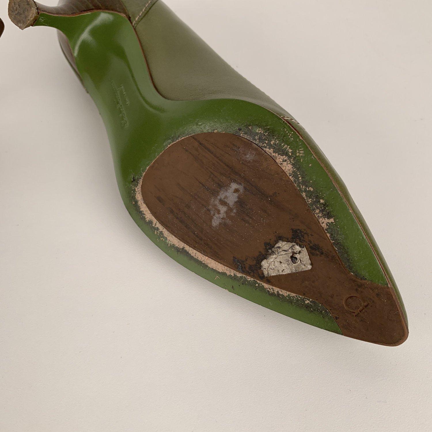 Salvatore Ferragamo Green Leather Heels Pumps Shoes Size 7, 5 7