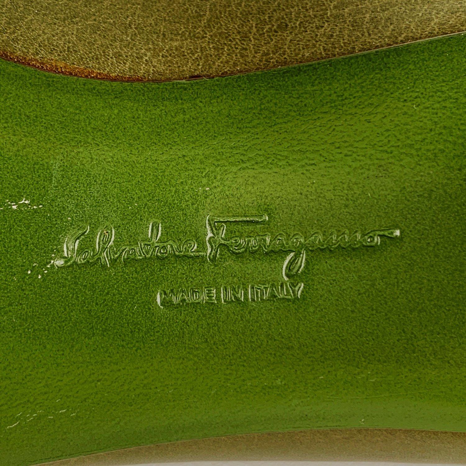 Salvatore Ferragamo Green Leather Heels Pumps Shoes Size 7, 5 2