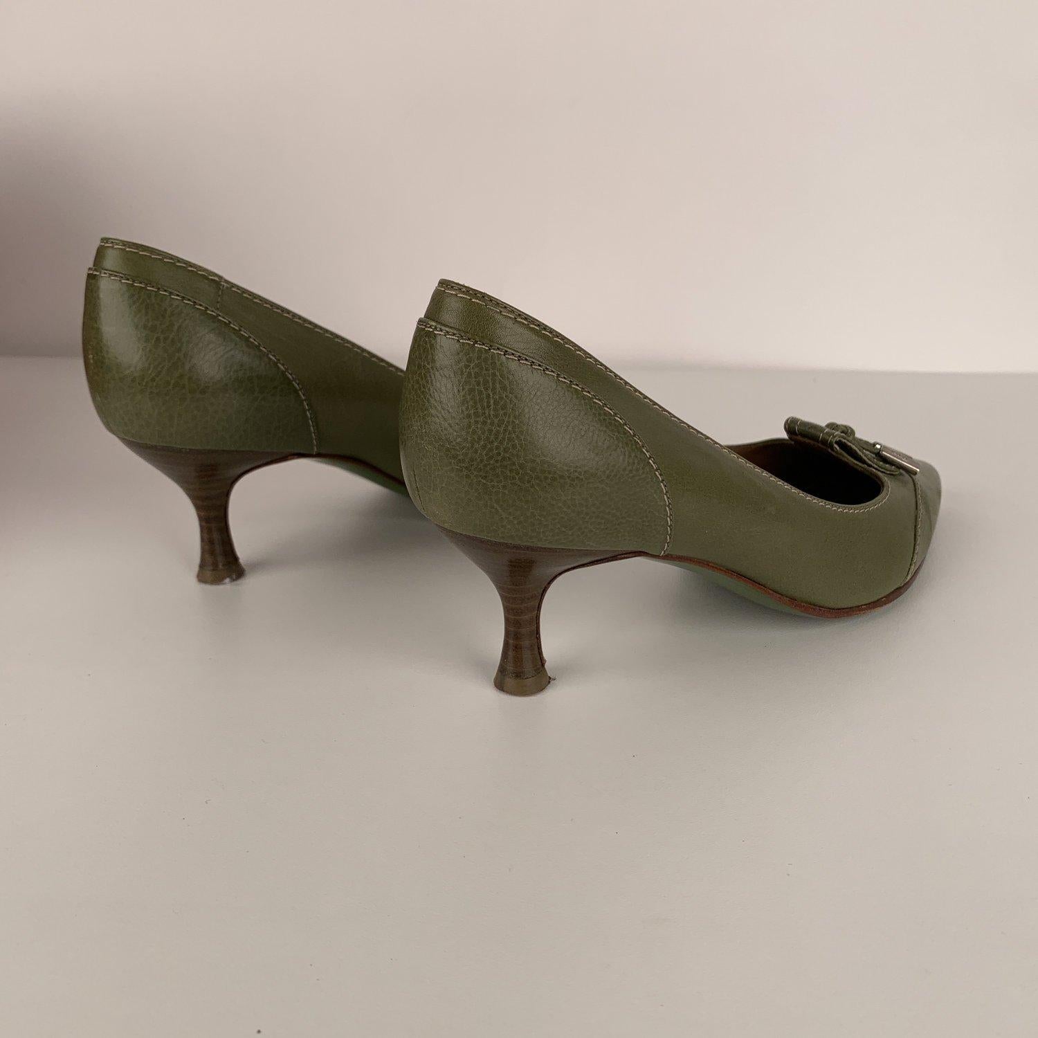 Salvatore Ferragamo Green Leather Heels Pumps Shoes Size 7, 5 3