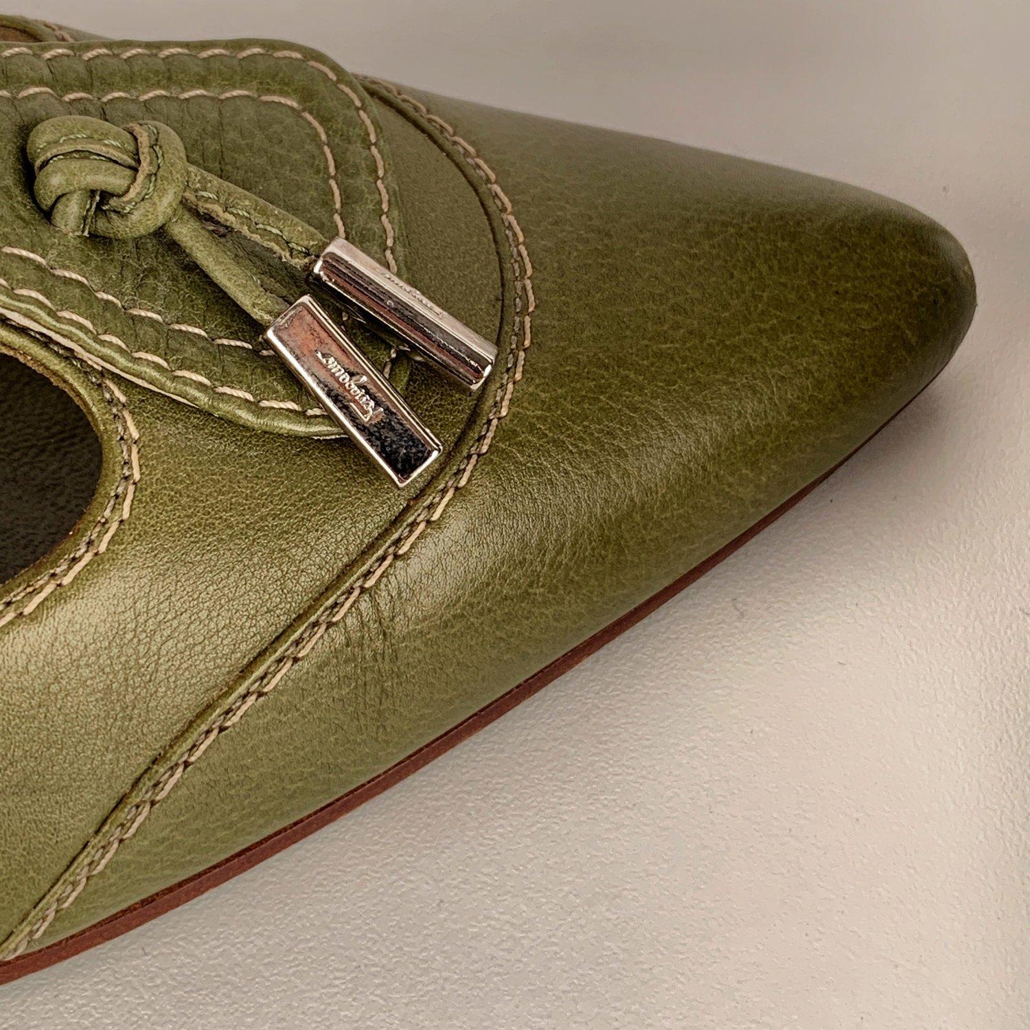 Salvatore Ferragamo Green Leather Heels Pumps Shoes Size 7, 5 4